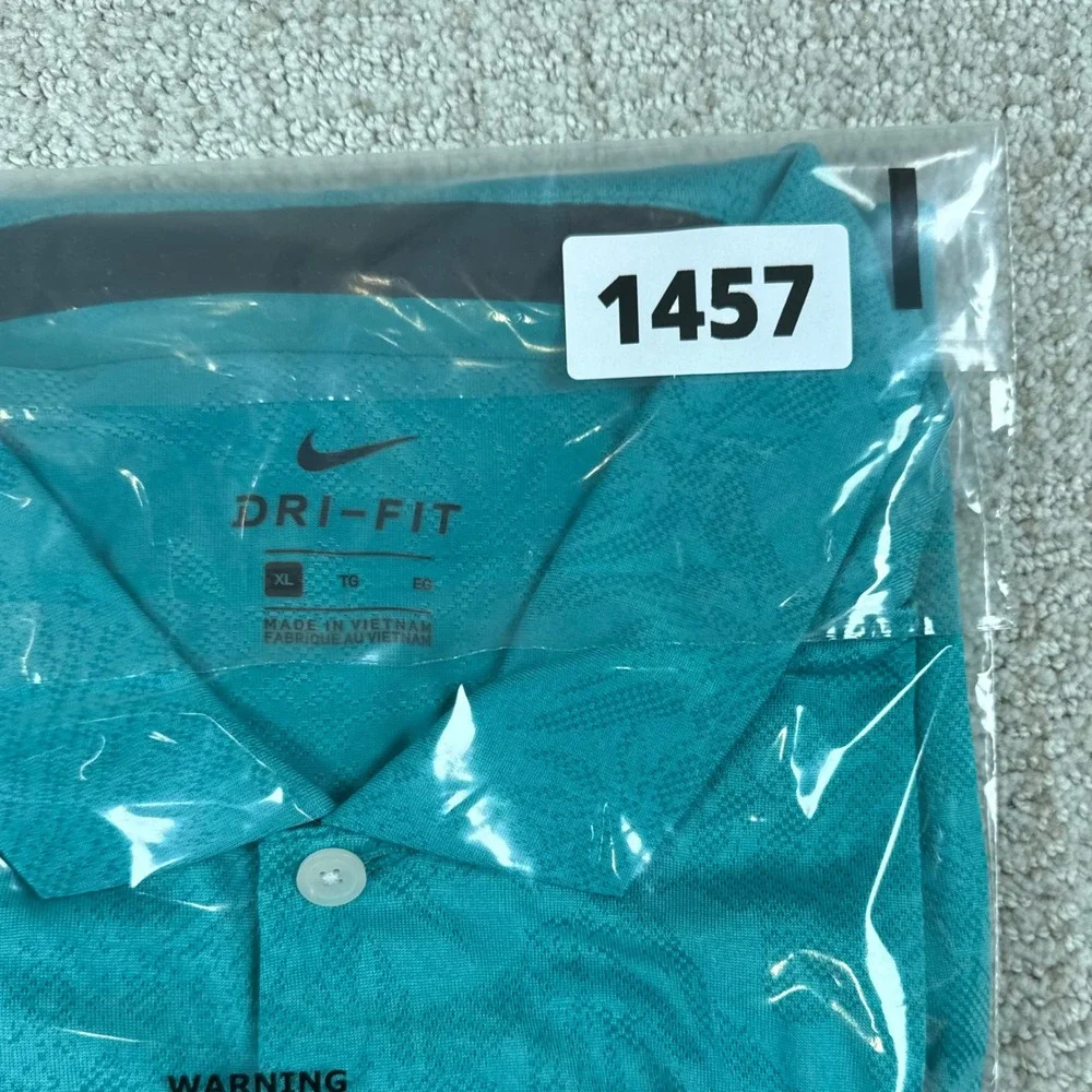 Nike Dri-Fit Mens XL Teal Floral Jacquard Performance Golf Polo Shirt